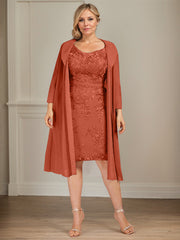 Sheath/Column V-Neck Knee-Length Lace Chiffon Mother of the Bride Dress