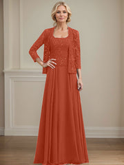 A-Line Square Neckline Chiffon Mother Of The Bride Dresses With Lace