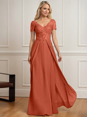 A-line V-Neck Floor-Length Chiffon Lace Mother of the Bride Dress
