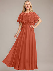 A-line Scoop Illusion Floor-Length Lace Chiffon Mother of the Bride Dress With Sequins