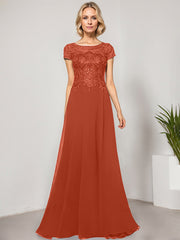 A-line Scoop Illusion Floor-Length Lace Chiffon Evening Dress With Sequins