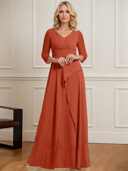 A-line V-Neck Floor-Length Chiffon Mother of the Bride Dress With Pleated Beading