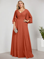 A-line V-Neck Floor-Length Chiffon Lace Mother of the Bride Dress With Sequins Beading