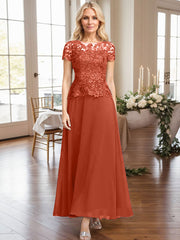 A-Line Illusion Neck Ankle-Length Chiffon Mother Of The Bride Dresses With Lace