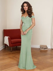 Off-The-Shoulder Elegant Elastic Satin Mother Of The Bride Dresses With Beaded Embroidery