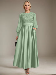 A-line Scoop Ankle-Length Lace Satin Chiffon Mother of the Bride Dress With Sequins