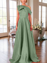 A-Line One-Shoulder Sleeveless Satin Mother Of The Bride Dresses With Bow
