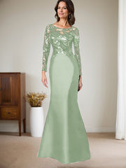 Scoop Neck Long Sleeves Floor-Length Satin/Sequined Mother Of The Bride Dresses