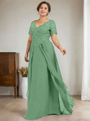 A-line V-Neck Floor-Length Chiffon Lace Mother of the Bride Dress