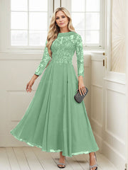 A-Line Scoop Neck Ankle-Length Chiffon Mother Of The Bride Dresses With Lace