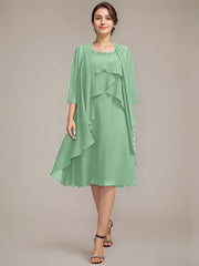 A-line Scoop Knee-Length Chiffon Mother of the Bride Dress With Beading