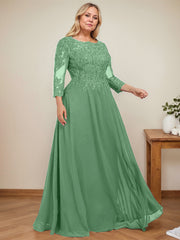 A-line Scoop Floor-Length Lace Chiffon Mother of the Bride Dress With Sequins