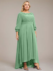 A-line Scoop Asymmetrical Chiffon Mother of the Bride Dress With Pleated Appliques Lace