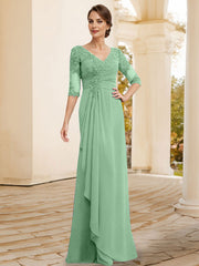 Sheath/Column V-Neck Chiffon Mother Of The Bride Dresses With Appliques Lace