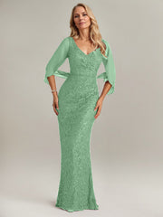 Mermaid V-Neck Floor-Length Chiffon Mother of the Bride Dress
