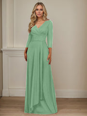 A-Line V-Neck Floor-Length Chiffon Mother of the Bride Dress