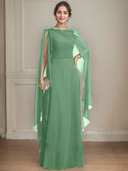 A-line Scoop Floor-Length Chiffon Mother of the Bride Dress With Bow Pleated