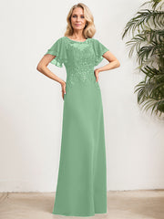 A-line Scoop Illusion Floor-Length Lace Chiffon Mother of the Bride Dress With Sequins
