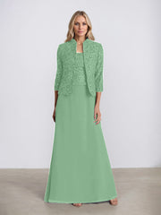 Sheath/Column Square Neck Floor-Length Chiffon Mother of the Bride Dress