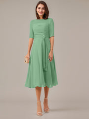 A-Line Boat-neck Pleated Chiffon Mother of the Bride Dress