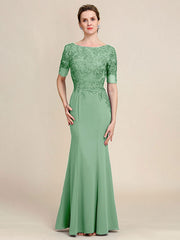 Grey Blue Mermaid Floor Length Chiffon Mother of Bride Dress With Appliques