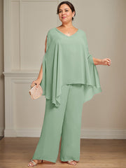 Separates Jumpsuit/Pantsuit V-Neck Floor-Length Chiffon Mother of the Bride Dress With Beading