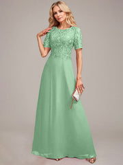 A-Line Round Neck Sequin Mother of Bride Dress With Appliques