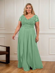 A-Line V-Neck Lace Chiffon Mother of the Bride Dress