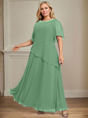 A-line Scoop Ankle-Length Chiffon Mother of the Bride Dress With Beading