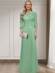 Sheath/Column Scoop Neck 3/4 Sleeves Silk Like Satin Mother Of The Bride Dresses With Lace