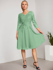A-line V-Neck Knee-Length Lace Chiffon Mother of the Bride Dress With Sequins