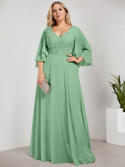 A-line V-Neck Floor-Length Chiffon Lace Mother of the Bride Dress With Sequins Beading