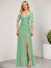 Sheath/Column V-Neck Floor-Length Lace Chiffon Mother of the Bride Dress With Sequins