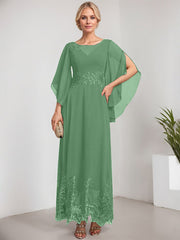 A-line Scoop Illusion Ankle-Length Lace Chiffon Mother of the Bride Dress With Sequins
