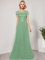A-line Scoop Illusion Floor-Length Lace Chiffon Evening Dress With Sequins