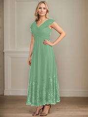 A-line V-Neck Ankle-Length Chiffon Mother of the Bride Dress With Bow Sequins Appliques Lace