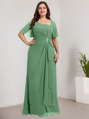 A-line Asymmetrical Floor-Length Chiffon Mother of the Bride Dress With Pleated Sequins Beading