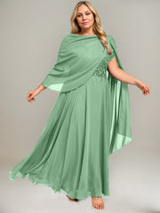A-line V-Neck Illusion Ankle-Length Lace Chiffon Mother of the Bride Dress With Sequins