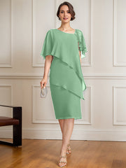 Sheath/Column Asymmetrical Knee-Length Chiffon Mother of the Bride Dress With Sequins Beading