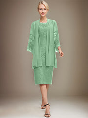 Sheath/Column Scoop Knee-Length Lace Mother of the Bride Dress With Sequins Beading
