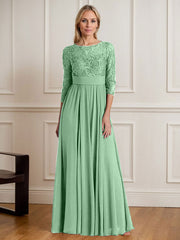 A-Line Scoop Floor-Length Sequins Chiffon Mother of the Bride Dress