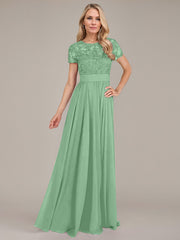 A-Line Scoop Floor-Length Chiffon Mother of the Bride Dress