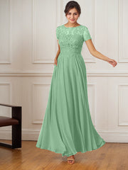 A-Line Boat-Neck Floor-Length Sequins Chiffon Mother of the Bride Dress