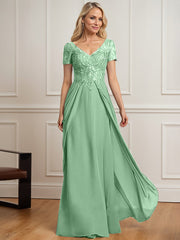 A-line V-Neck Floor-Length Chiffon Lace Mother of the Bride Dress