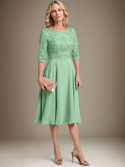 A-line Scoop Knee-Length Lace Chiffon Mother of the Bride Dress