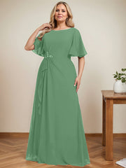 A-line Scoop Floor-Length Chiffon Mother of the Bride Dress With Cascading Ruffles Beading Sequins