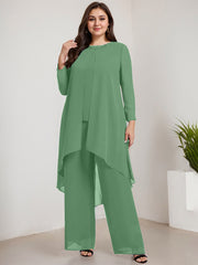 Separates Jumpsuit/Pantsuit Scoop Floor-Length Chiffon Mother of the Bride Dress With Beading Sequins