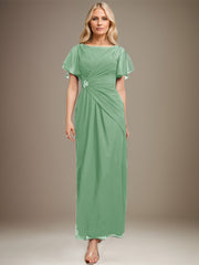 A-line Scoop Ankle-Length Chiffon Mother of the Bride Dress With Beading Pleated