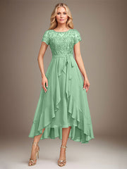 Asymmetrical Sequin Mother of Bride Dress with Appliques