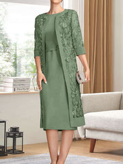Sheath/Column Scoop Knee-Length Chiffon Mother of the Bride Dress With Pleated Sequins